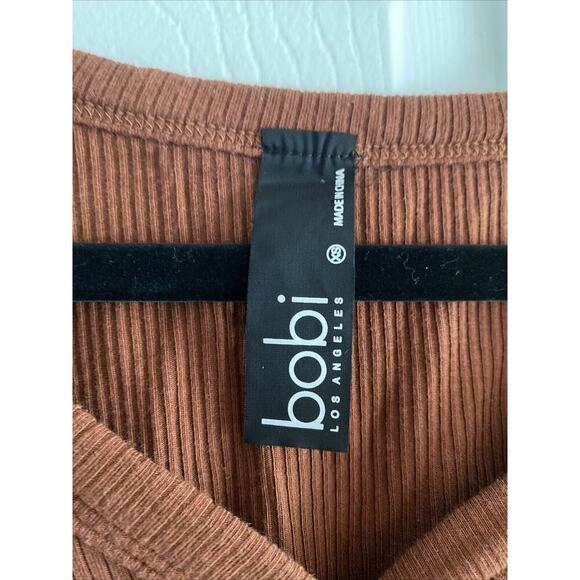 Bobi Los Angelas Copper Rust Brown Ribbed Long Sleeve XS Henley Top Festival‎ - Picture 3 of 6
